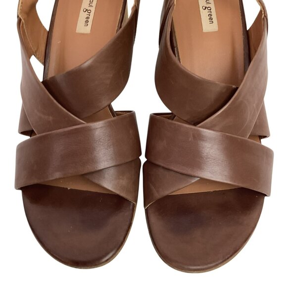 Paul Green Reese Slingback Womens 9 Brown Leather Sandals Criss Cross Straps - Picture 5 of 16